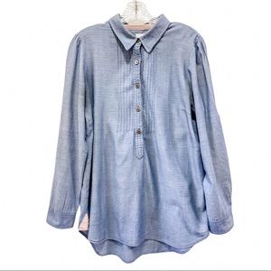 Anthropologie Blue Cotton Button Down Tunic Top 12